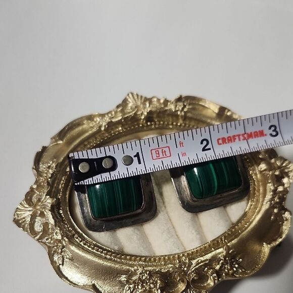 Green and Sterling Silver Square Earrings 925 Mexico - Picture 2 of 4